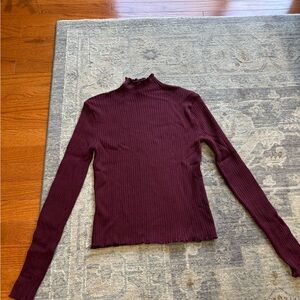 Women's Burgundy Ribbed Turtleneck Top